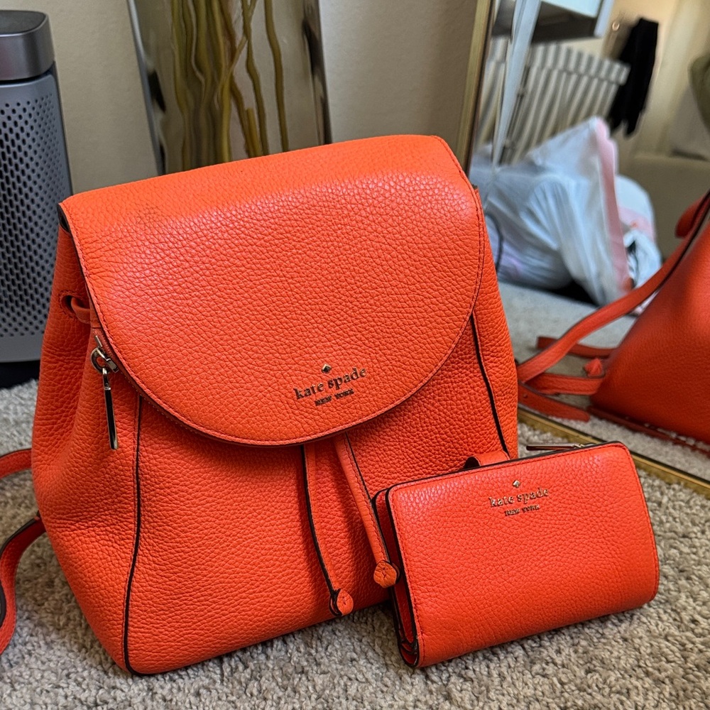 Kate Spade Vibrant Orange Backpack and Wallet